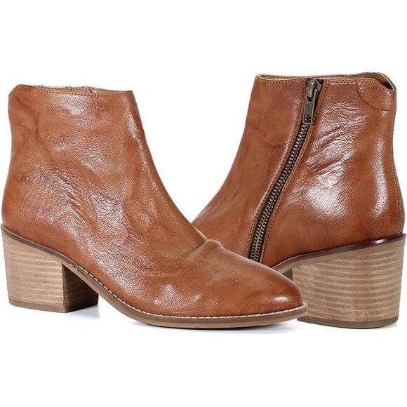 NEW DIBA TRUE Leather Hel Lina Heel Booties Cuoio for women 462mn - Picture 1 of 12